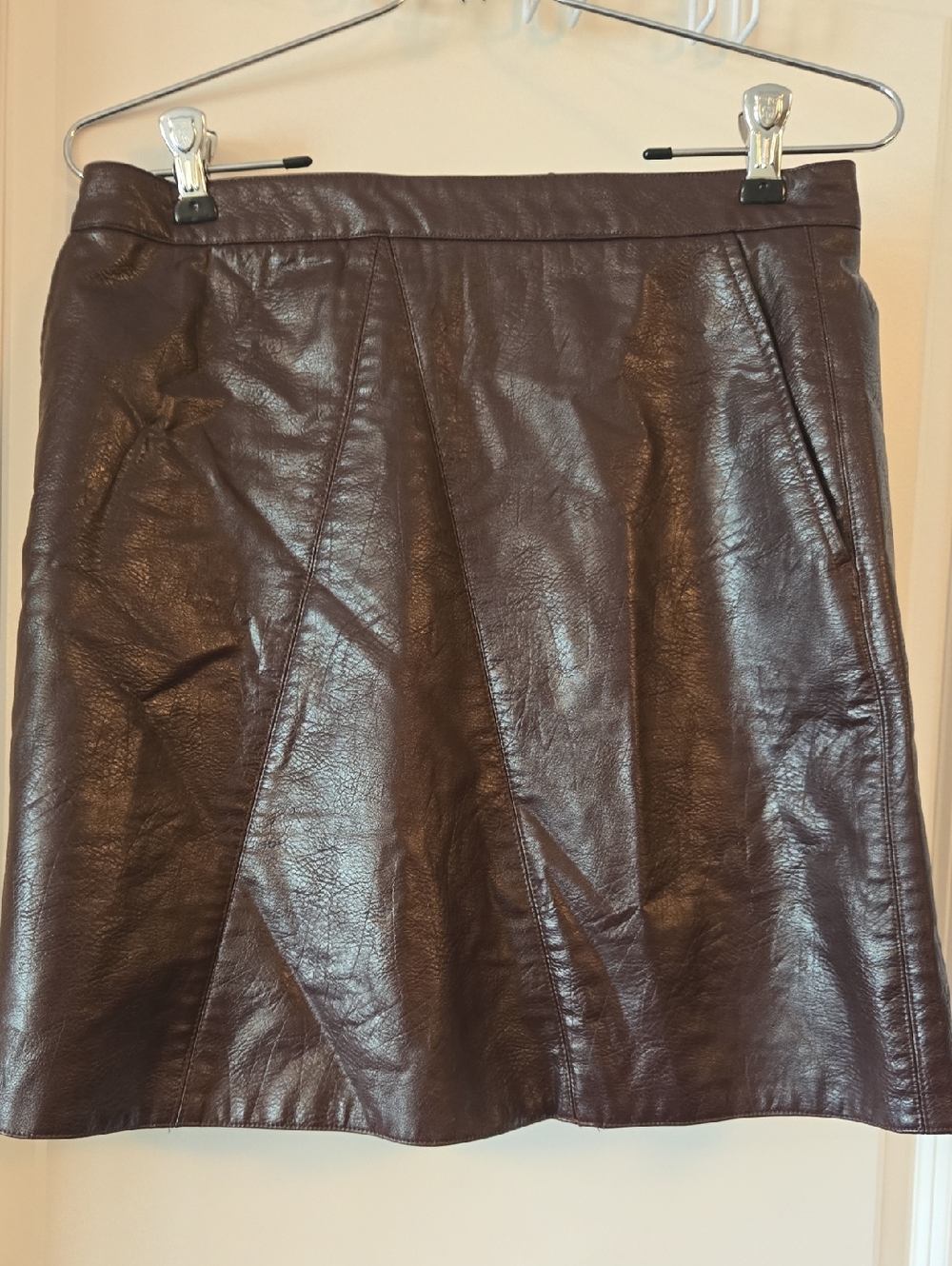 LDYP Women's Brown Faux Leather Mini Skirt with Pockets
